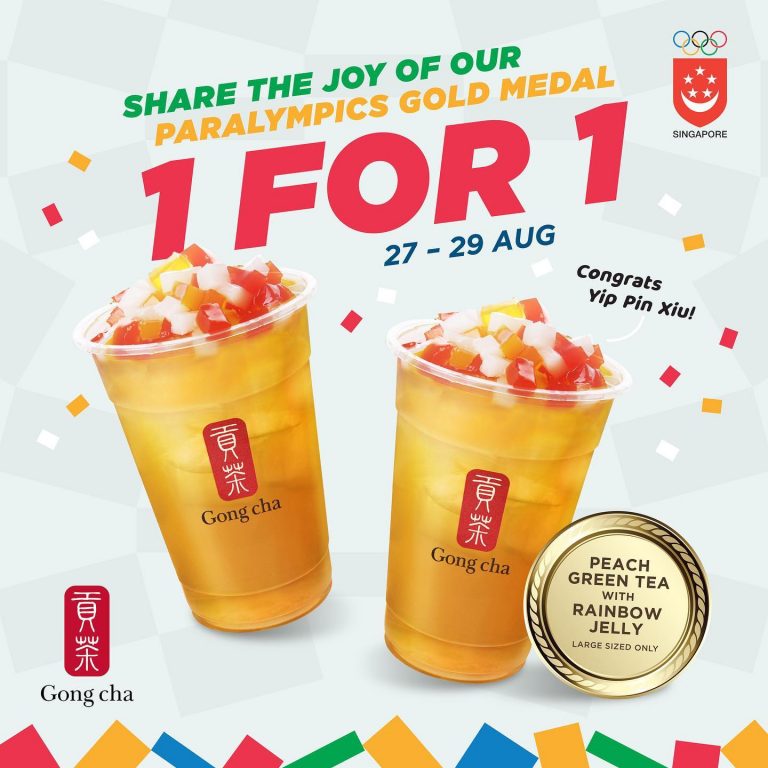 Gong Cha 1FOR1 Peach Green Tea with Rainbow Jelly (L) from 27 to 29