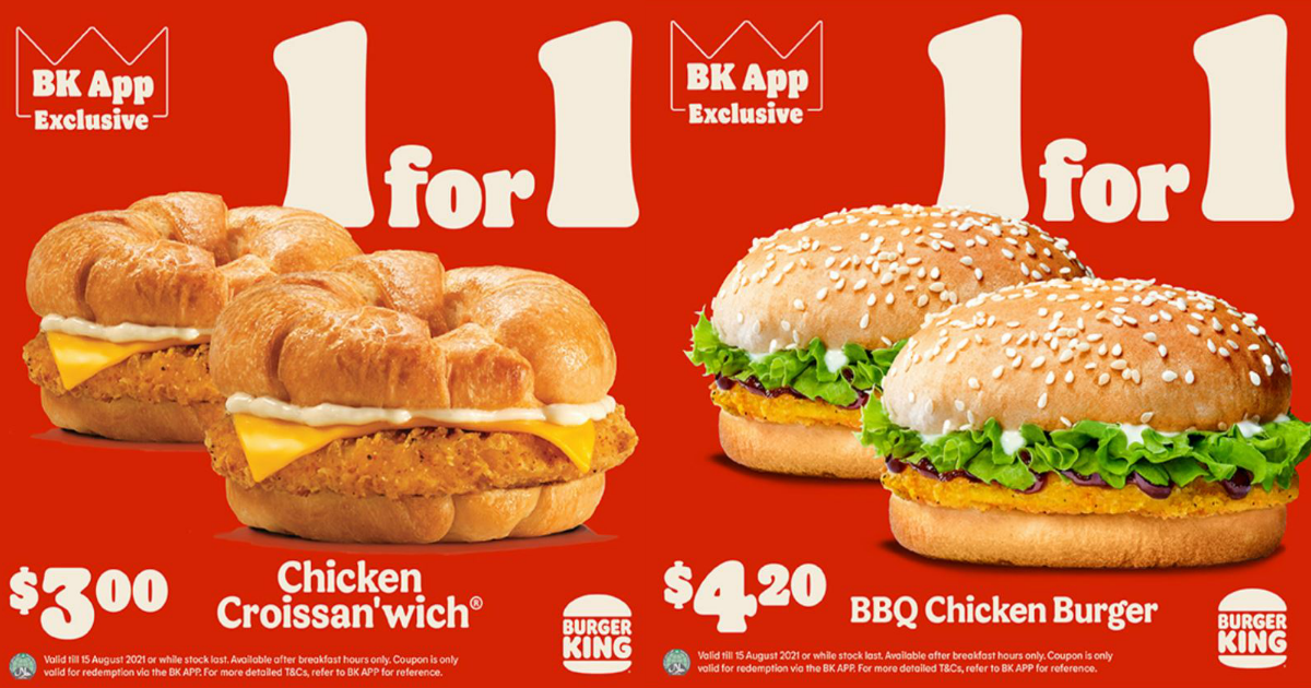 3 DAYS ONLY: 1-for-1 Burger King Coupon Deals From 13 - 15 Aug 2021