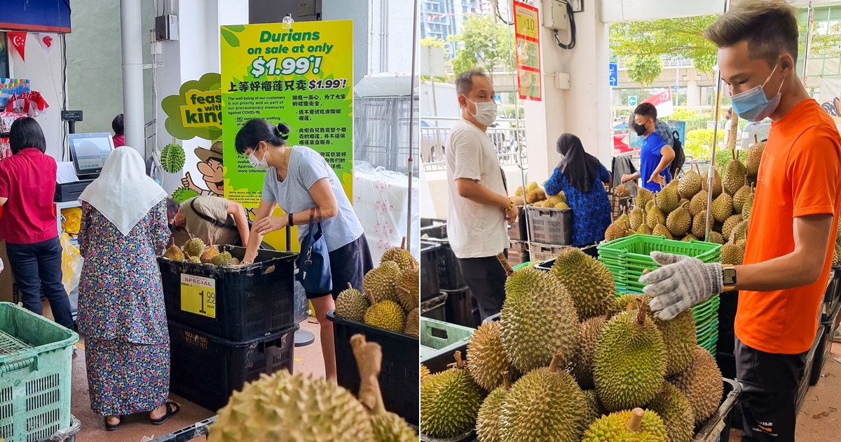 FairPrice at Jurong East selling durians from $1.99 each