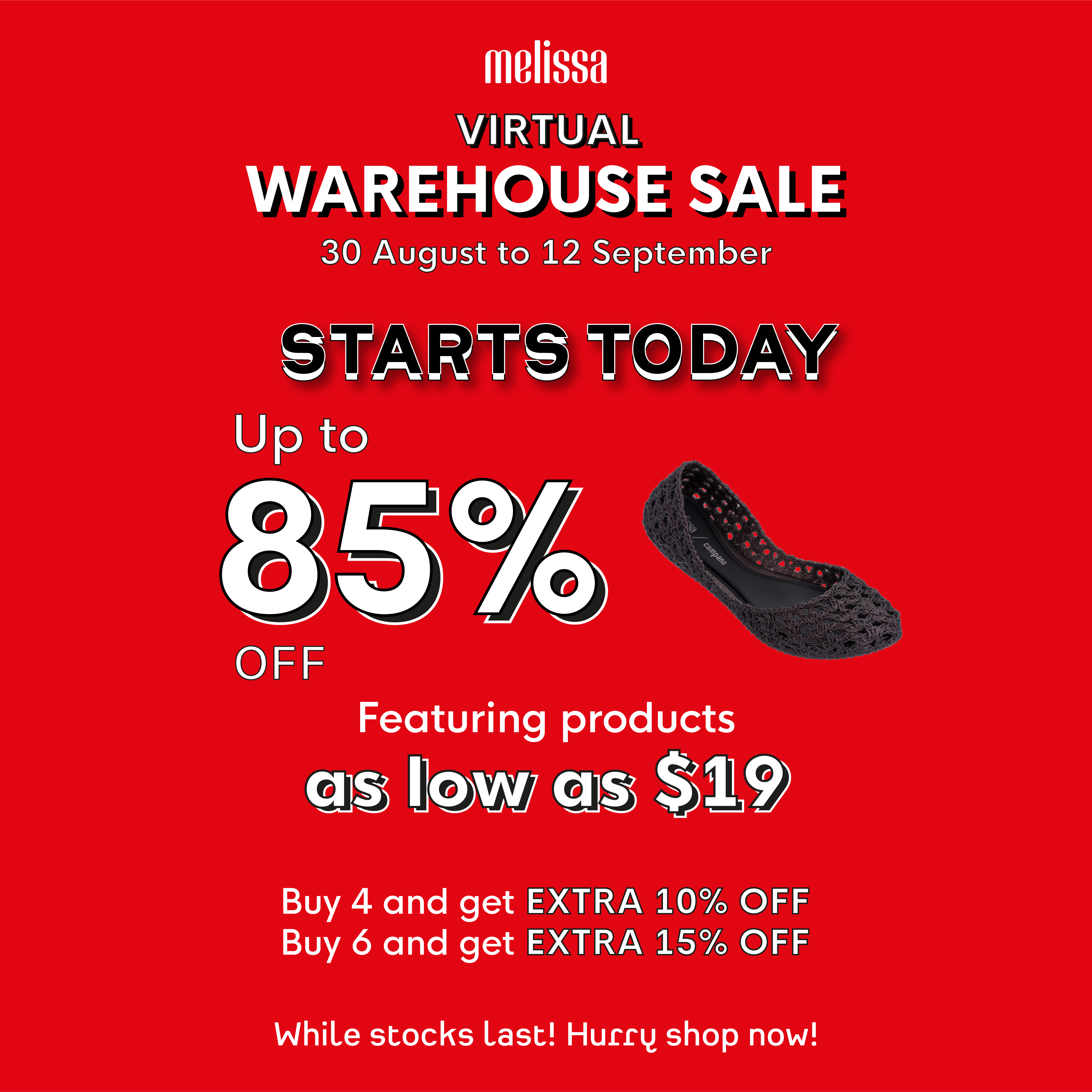 Melissa Shoes runs online warehouse sale offering discounts at up to 85% off! Price starts from $19 a pair (U.P. $100 – $150) - 1