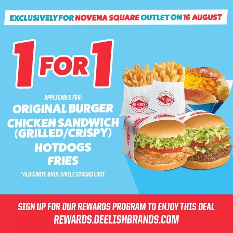 Fatburger offering 1for1 and 50 off burger, hotdog, fries and