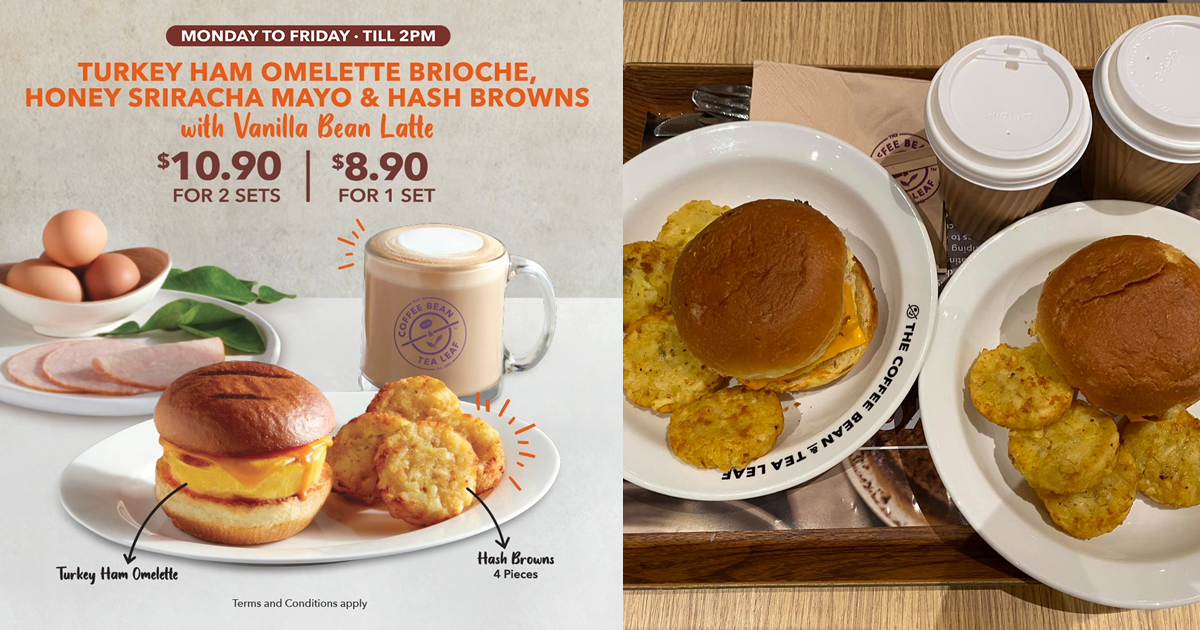 The Coffee Bean & Tea Leaf Singapore Has 2-FOR-$10.90 Breakfast Set (U.P. $8.90), So You Pay Only $5.45 Each