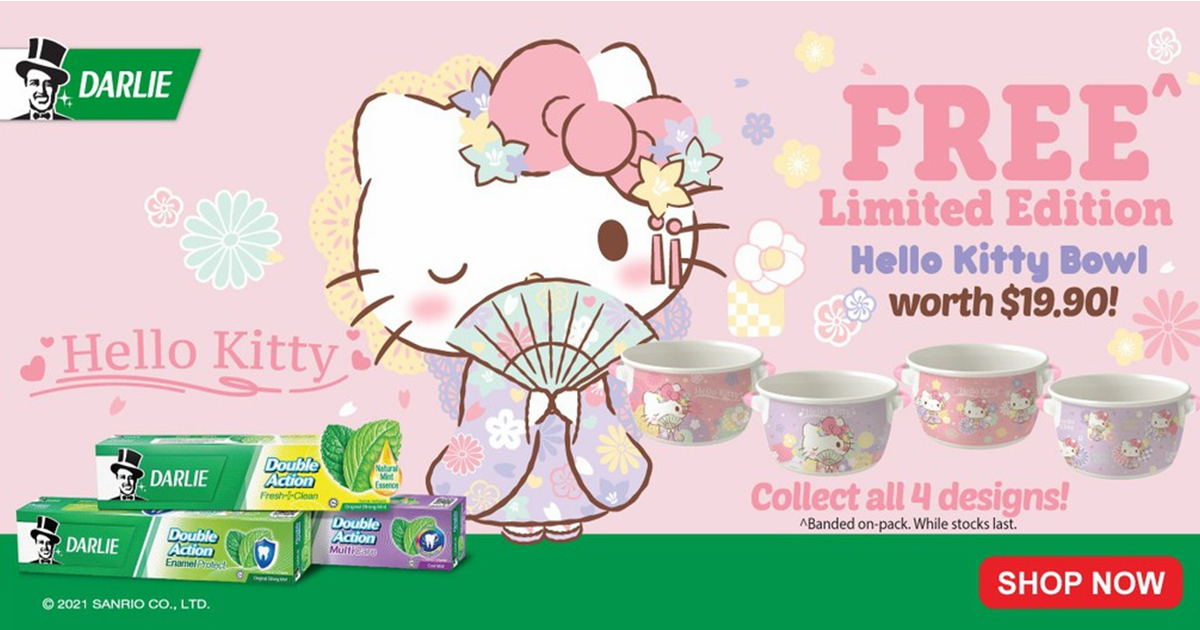 Free limited-edition Hello Kitty Kimono Styled bowls with purchase of Darlie toothpastes