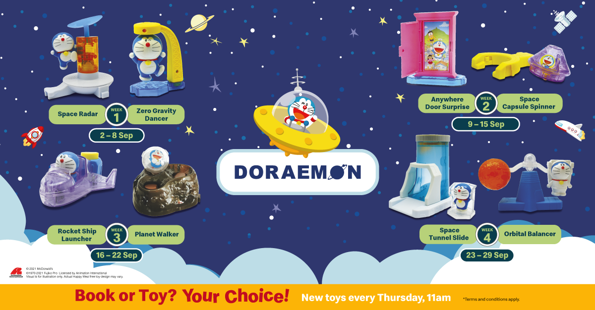 Doraemon Happy Meal® Toys now available at McDonald's from 2 - 29 Sep 2021