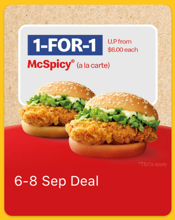 1-FOR-1 McSpicy Burger at McDonald’s from 6 – 8 September 2021 - 1