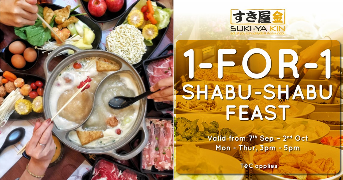 1-FOR-1 Shabu Shabu Buffet at Suki-Ya KIN VivoCity from 7 Sep - 2 Oct 21