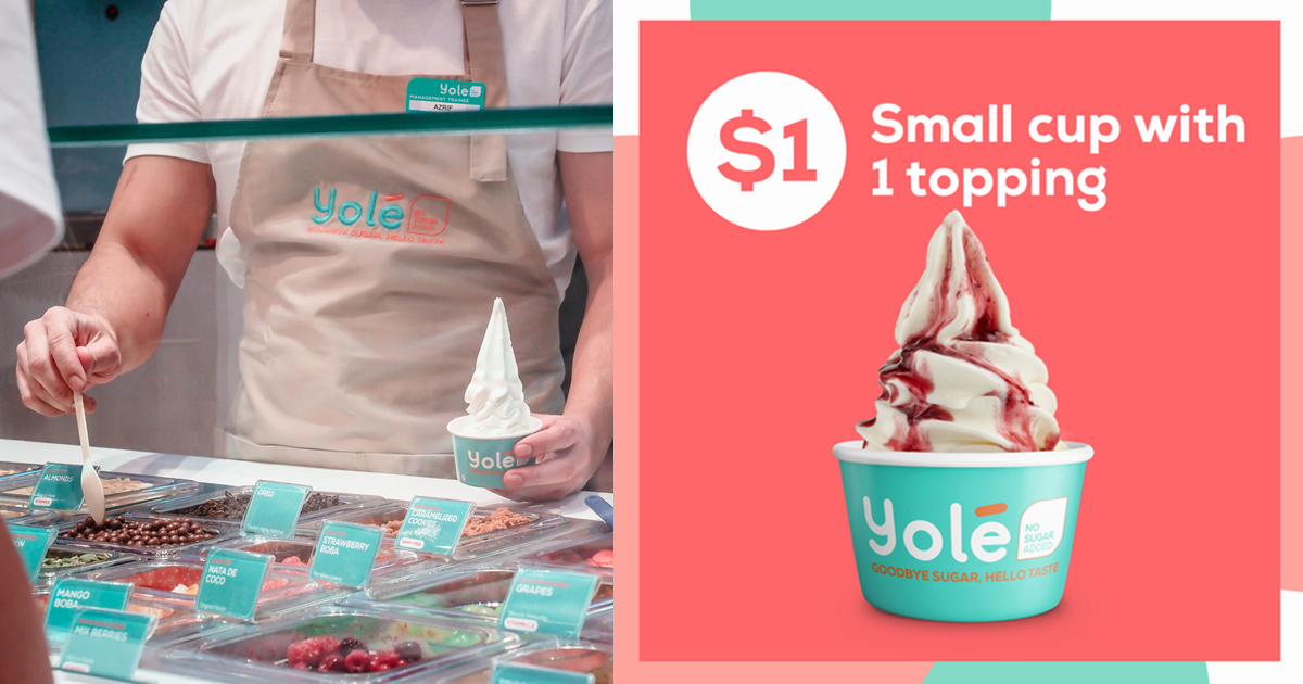 Yolé offering $1 Small Cup with 1 topping at almost all outlets on 3 Sep 2021