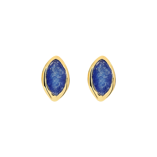 GOLD MARQUISE BLUE JADE STUDS