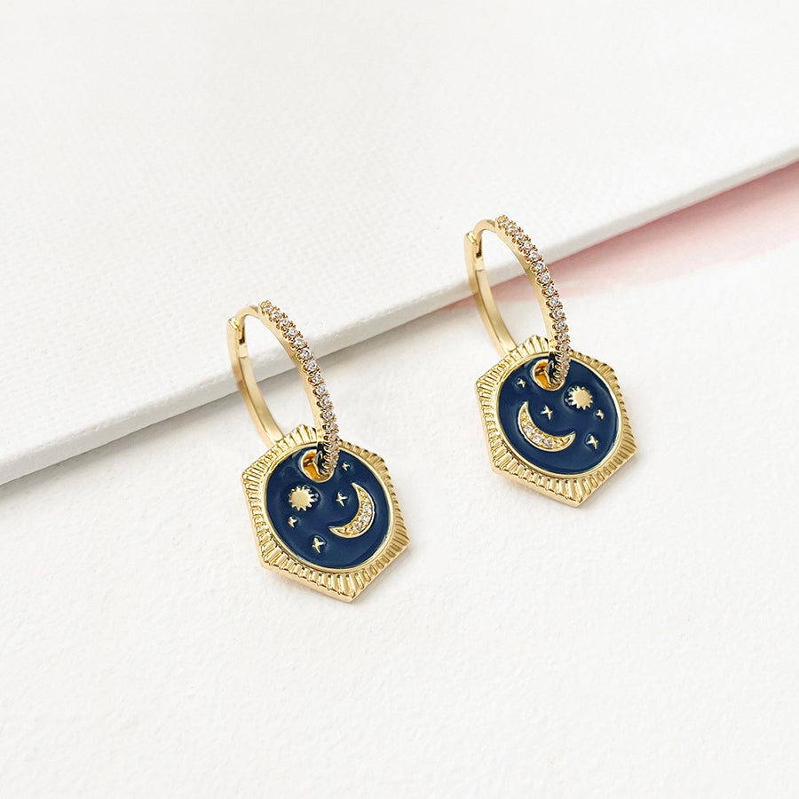 Moonlit Navy & Gold Hoop Earrings