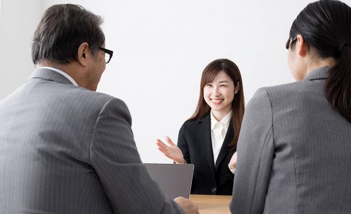 a woman having an interview