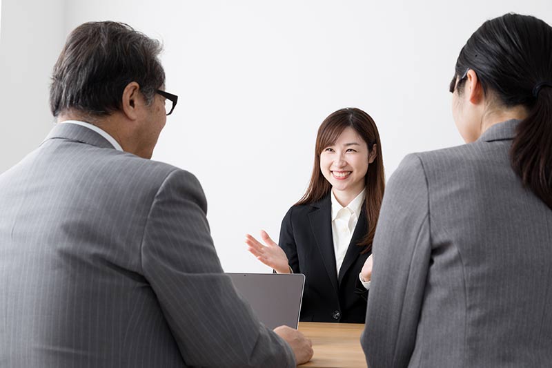 a woman having an interview