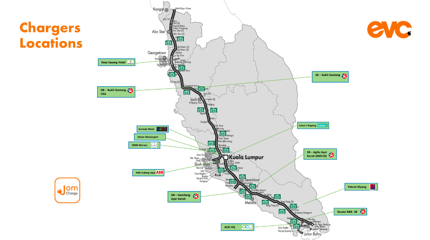 map of charging points in Malaysia