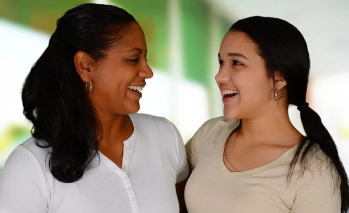 happy mother and daughter