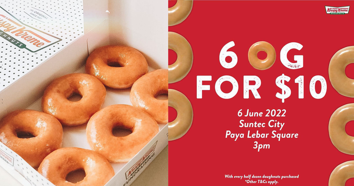 Lobang: Get 6 Krispy Kreme's Original Glazed for $10 with purchase of half dozen doughnuts on 6 Jun 2022 - 1