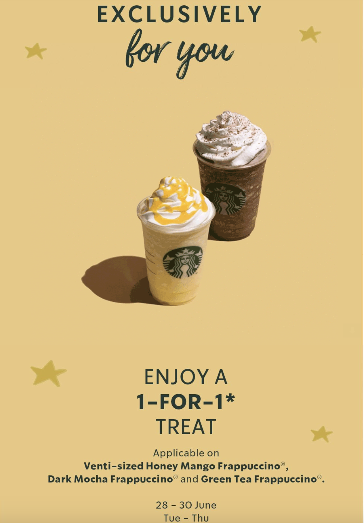 Lobang: Starbucks offering 1-FOR-1 treat on selected beverages from 28 - 30 Jun 22 - 3