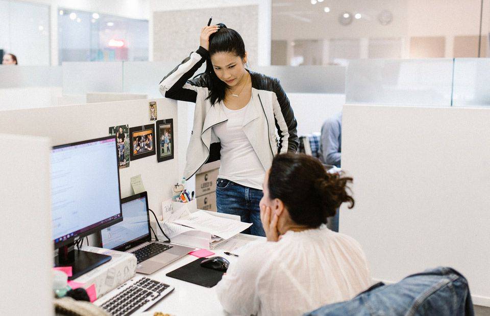 a woman unhappy with her coworker