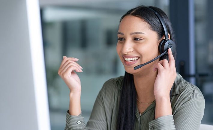 a lady in a call center setting