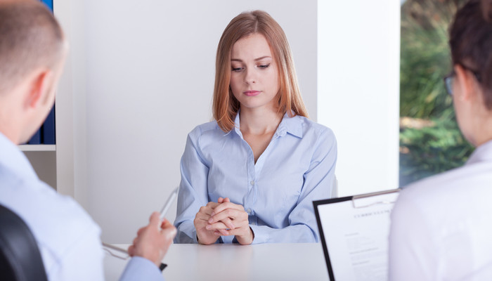 nervous woman in a job interview