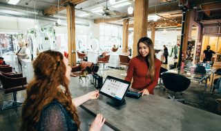 a customer and receptionist