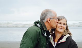 an old couple at the beach