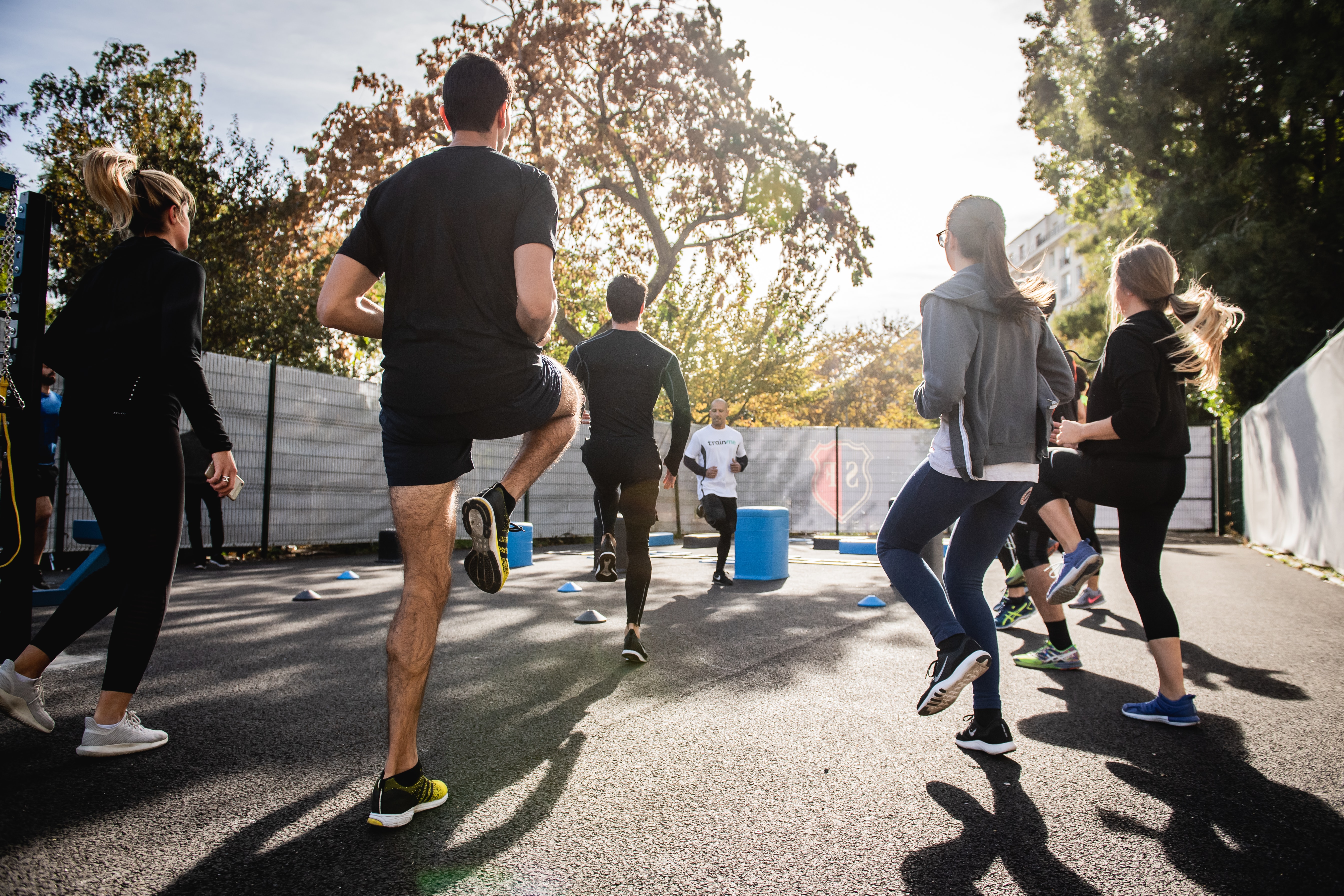 a group of people exercising together