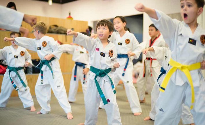 kids in a taekwondo class