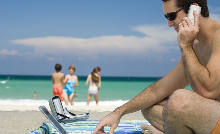 man working at the beach