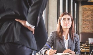 woman terrified by her boss