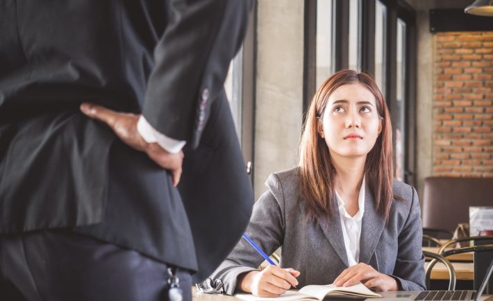 woman terrified by her boss