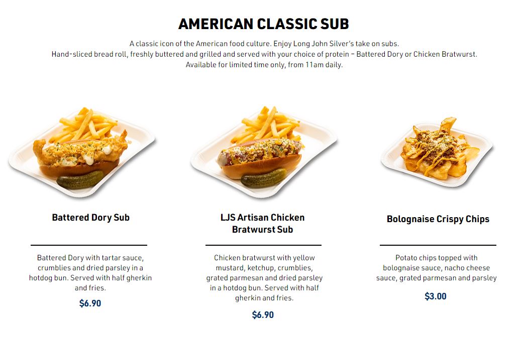 Lobang: Long John Silver's now selling American Classic Subs which come with gherkin and fries at $6.90 - 4