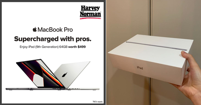 Lobang: Harvey Norman is throwing in a FREE iPad Gen 9 worth S$499 when you purchase a Macbook Pro from 3 Nov 22 - 1