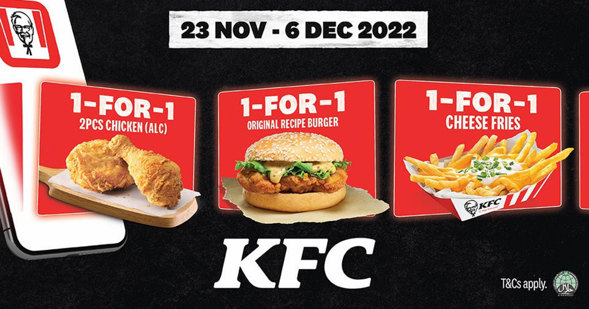 KFC released a set of 1for1 coupons that you can use from 23 Nov 6