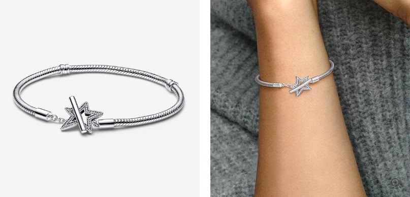 Pandora Moments Asymmetric Star T-bar Snake Chain Bracelet