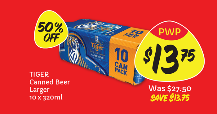 Lobang: Giant is offering 50% off Tiger Canned Beer with minimum purchase, costs only $1.38 per can from 18 - 20 Nov 22 - 1