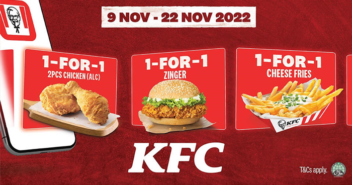 Lobang: KFC released a set of 1-for-1 coupons that you can use from 9 - 22 November 22 - 1