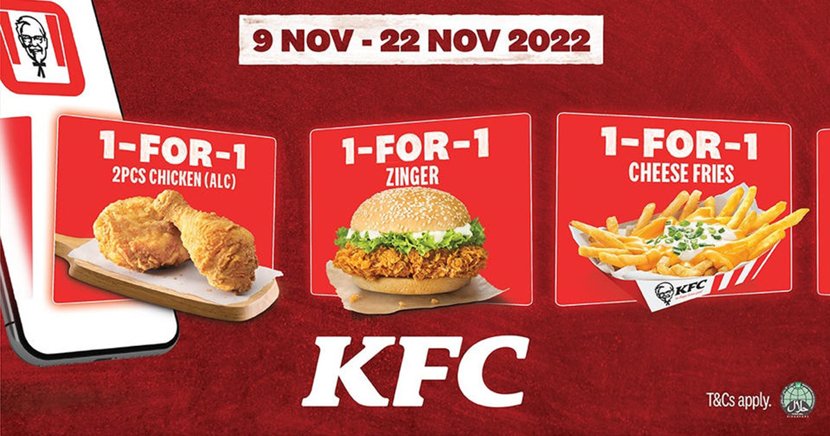 KFC released a set of 1for1 coupons that you can use from 9 22 November 22 MoneyDigest.sg