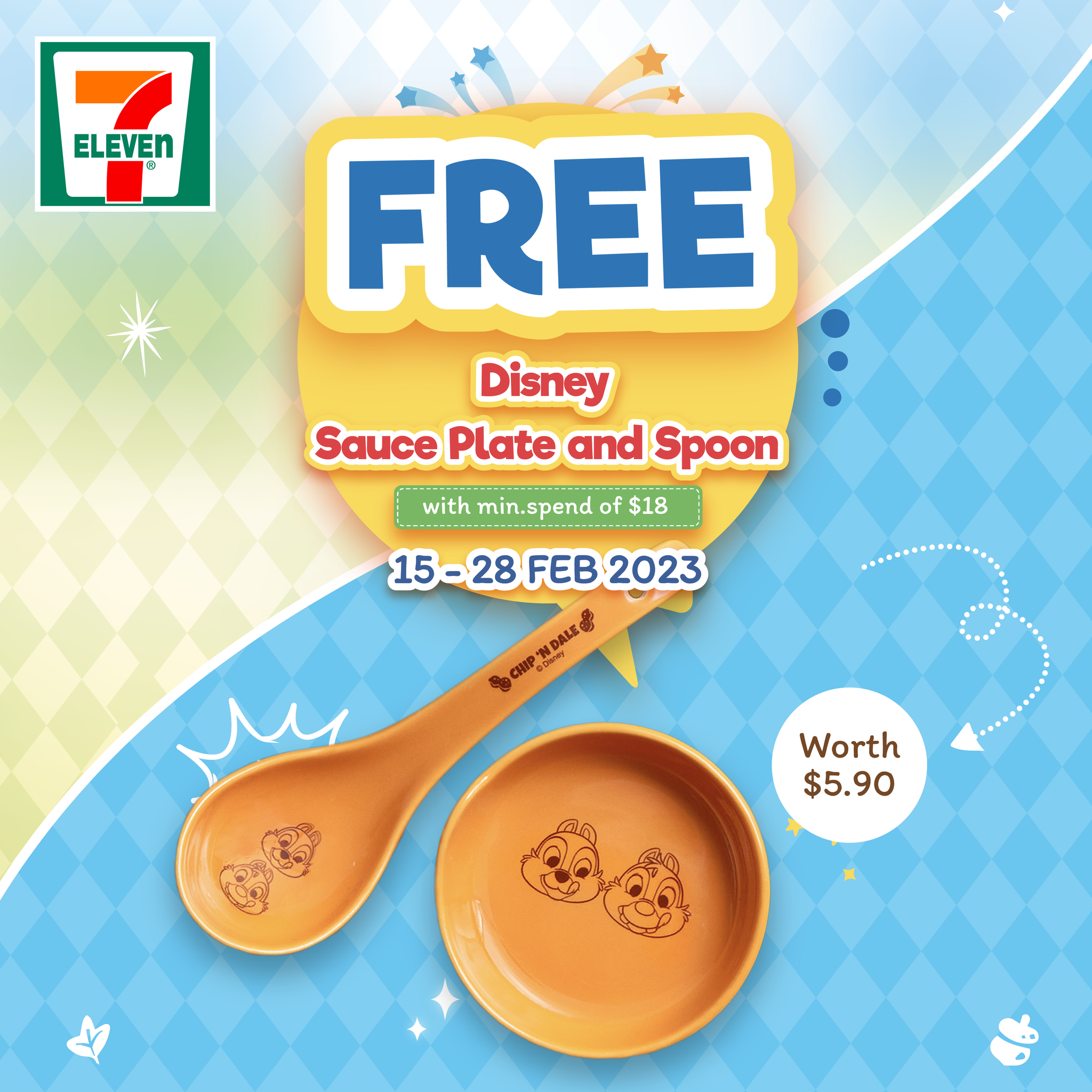 Lobang: 7-Eleven is giving away a free Disney Sauce Plate and Spoon worth $5.90 with min. spend from now till 28 Feb - 3