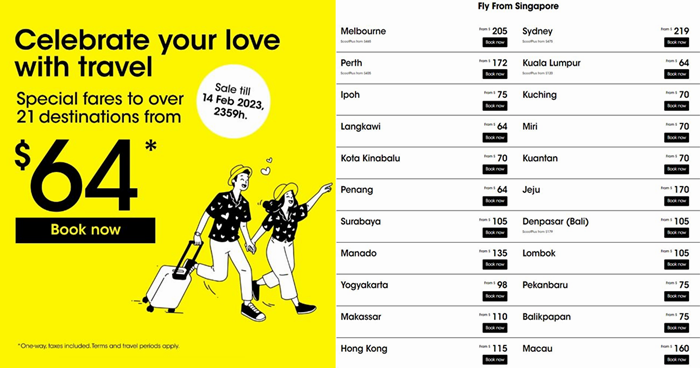 Lobang: Scoot runs Valentine's Day Sale offering fares to Hong Kong, Jeju and more from as low as S$64. Book by 14 Feb 23 - 1