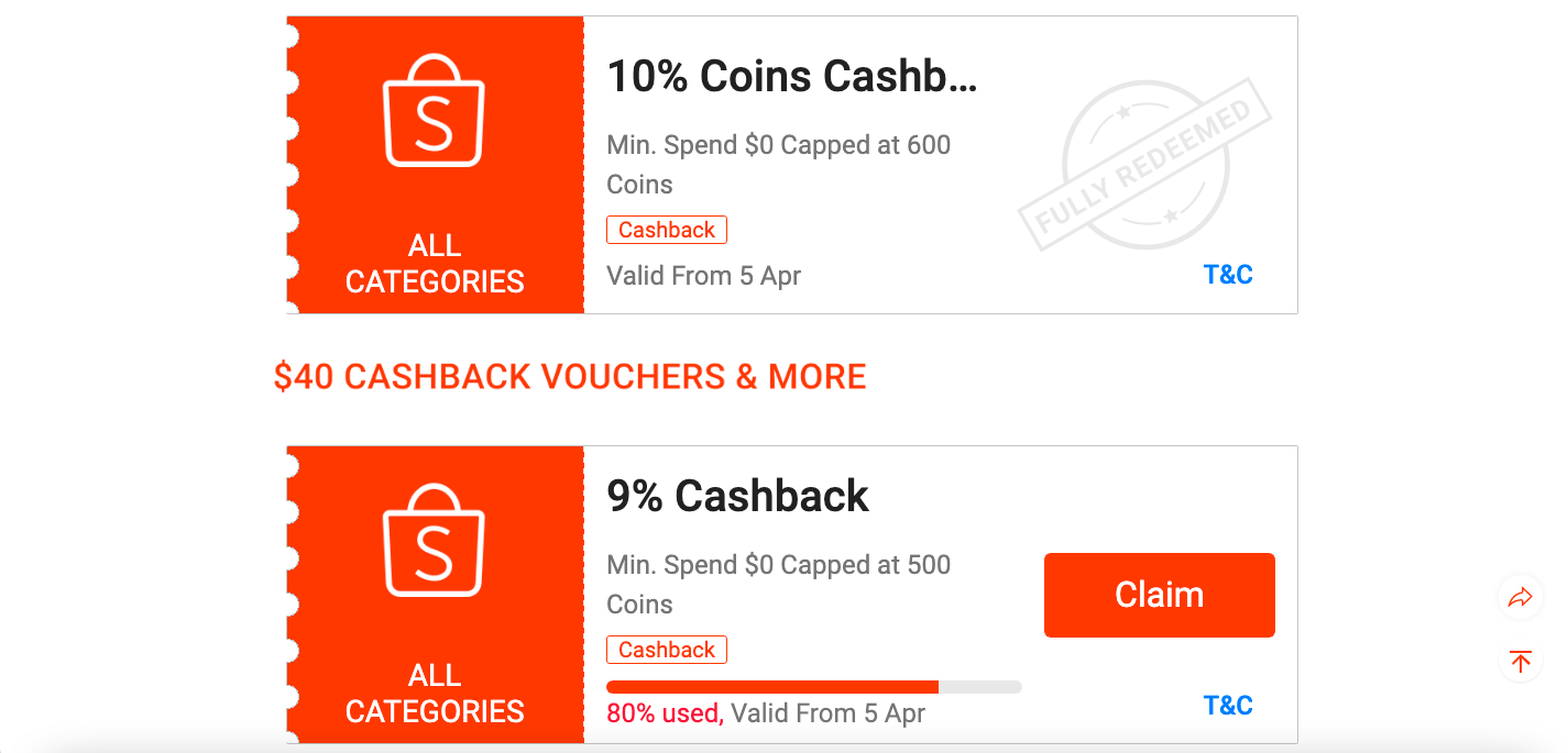 Shopee cashback vouchers