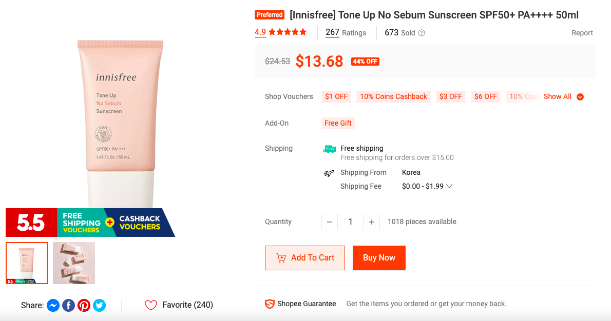 Tone Up No Sebum Sunscreen