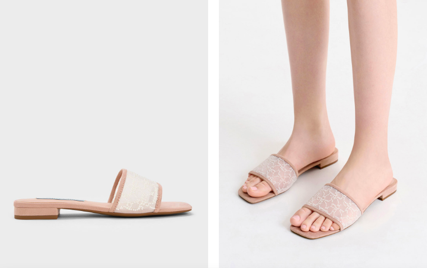 Bead-Embellished Mesh Flat Sandals - Nude