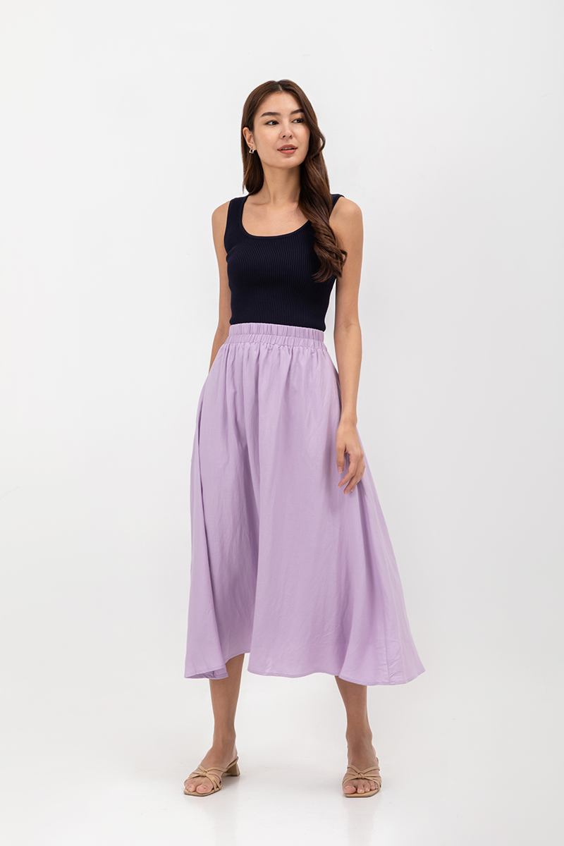 Melanie Elastic Waistband Flare Maxi Skirt