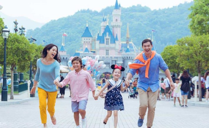 a family at Hong Kong Disneyland