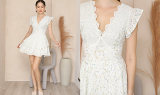 Dreamscape Debut Eyelet Scallop Tier Ruffle Dress