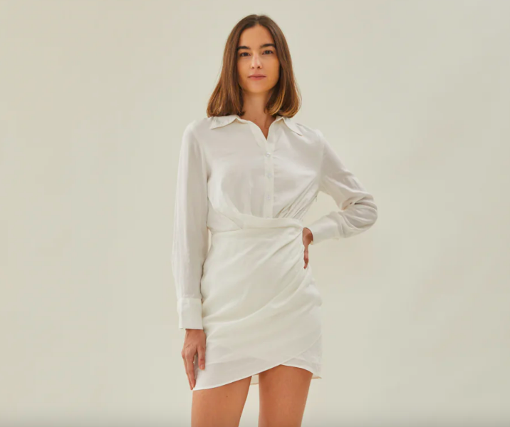 Linen Wrapped Shirt Dress in White