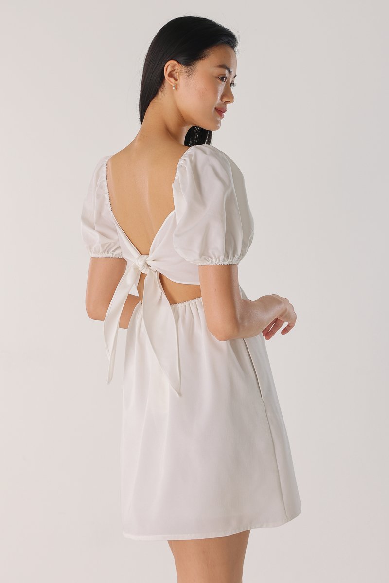 Poppy Tie-Back Babydoll Dress (White)