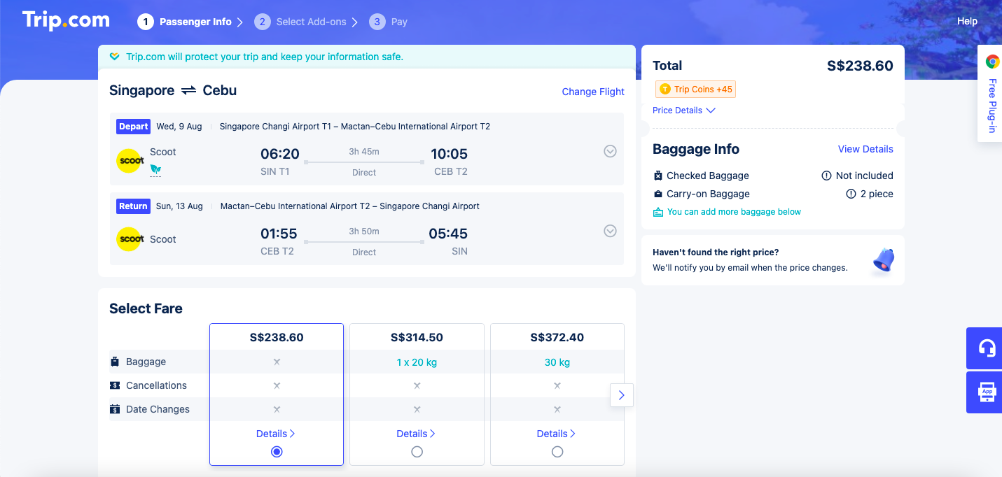 Flights from Singapore to Cebu and back