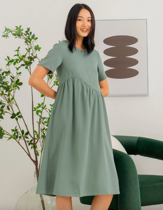 Brooklyn Nursing Dress in Dusty Green