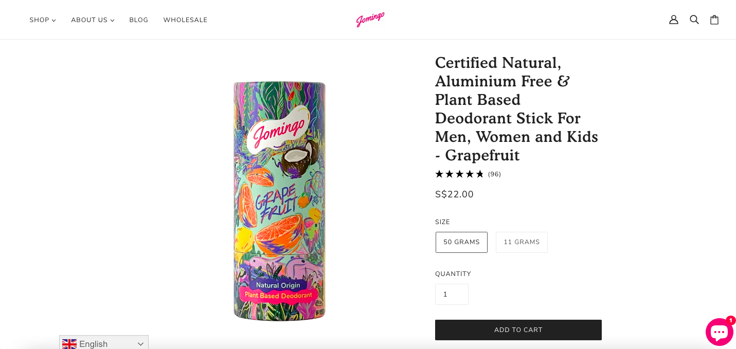 Certified Natural, Aluminium Free & Plant Based Deodorant Stick For Men, Women and Kids - Grapefruit