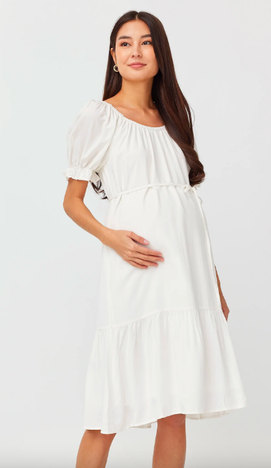 Davina Elastic Neckline Dress White